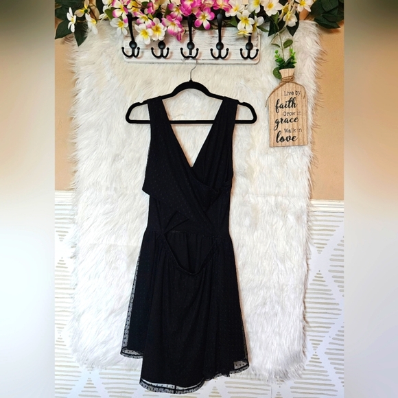 Forever 21 Cross Back Swiss Dot Mesh Overlay Fit and Flare Dress - Picture 2 of 5